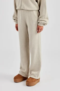 Women CLO-BOT-TRO-KTW Knitted Embroidered Wide Leg Jogger - Stone