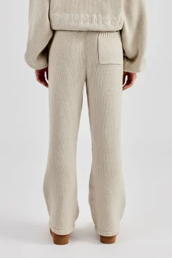 Women CLO-BOT-TRO-KTW Knitted Embroidered Wide Leg Jogger - Stone