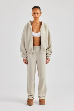 Women CLO-SET-KTW Knitted Embroidered Zip Through Tracksuit - Stone