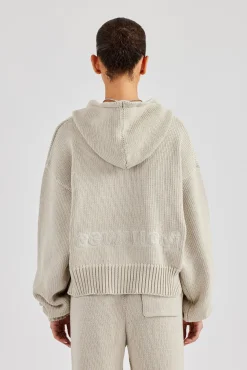 Women CLO-SET-KTW Knitted Embroidered Zip Through Tracksuit - Stone