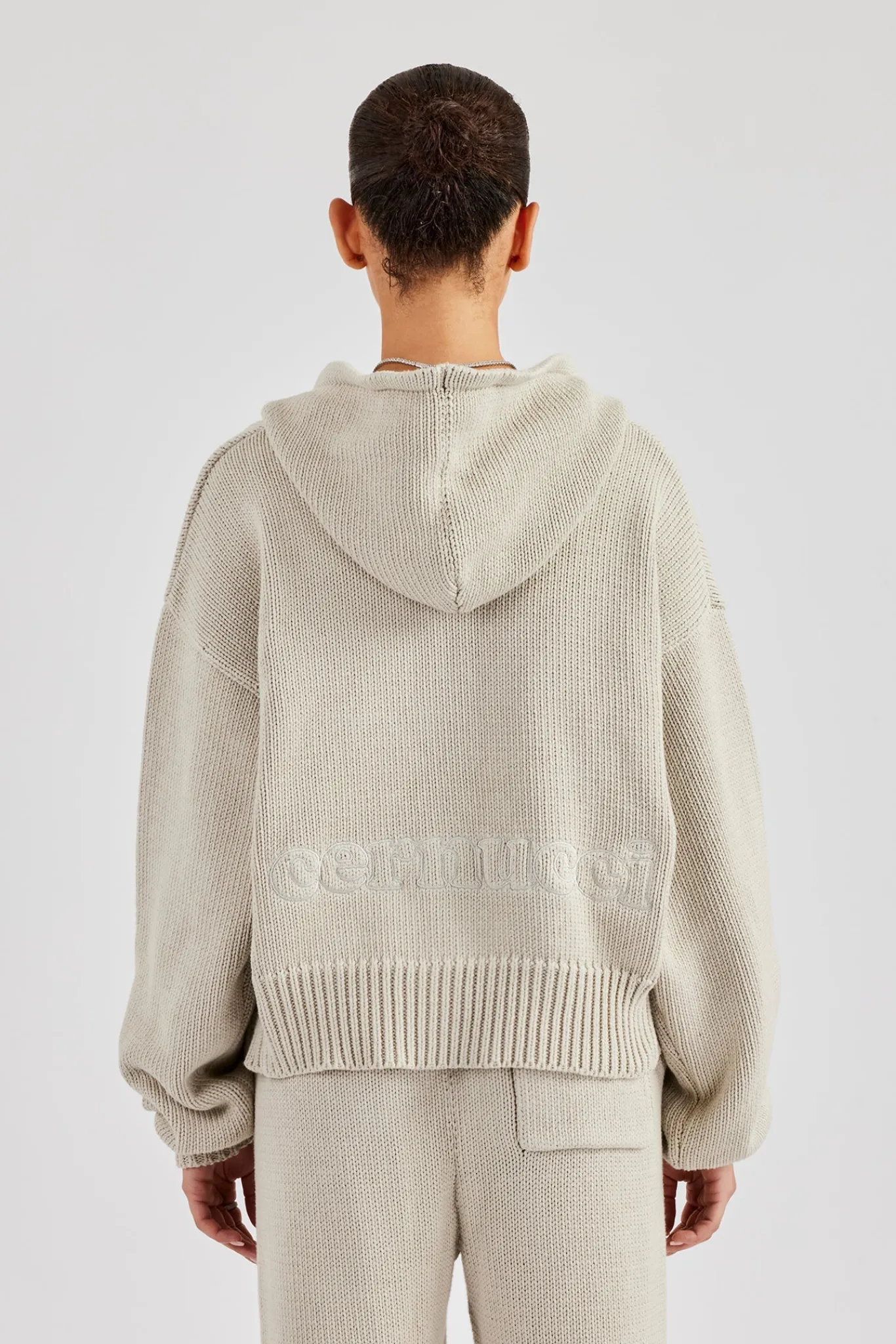 Women CLO-SET-KTW Knitted Embroidered Zip Through Tracksuit - Stone