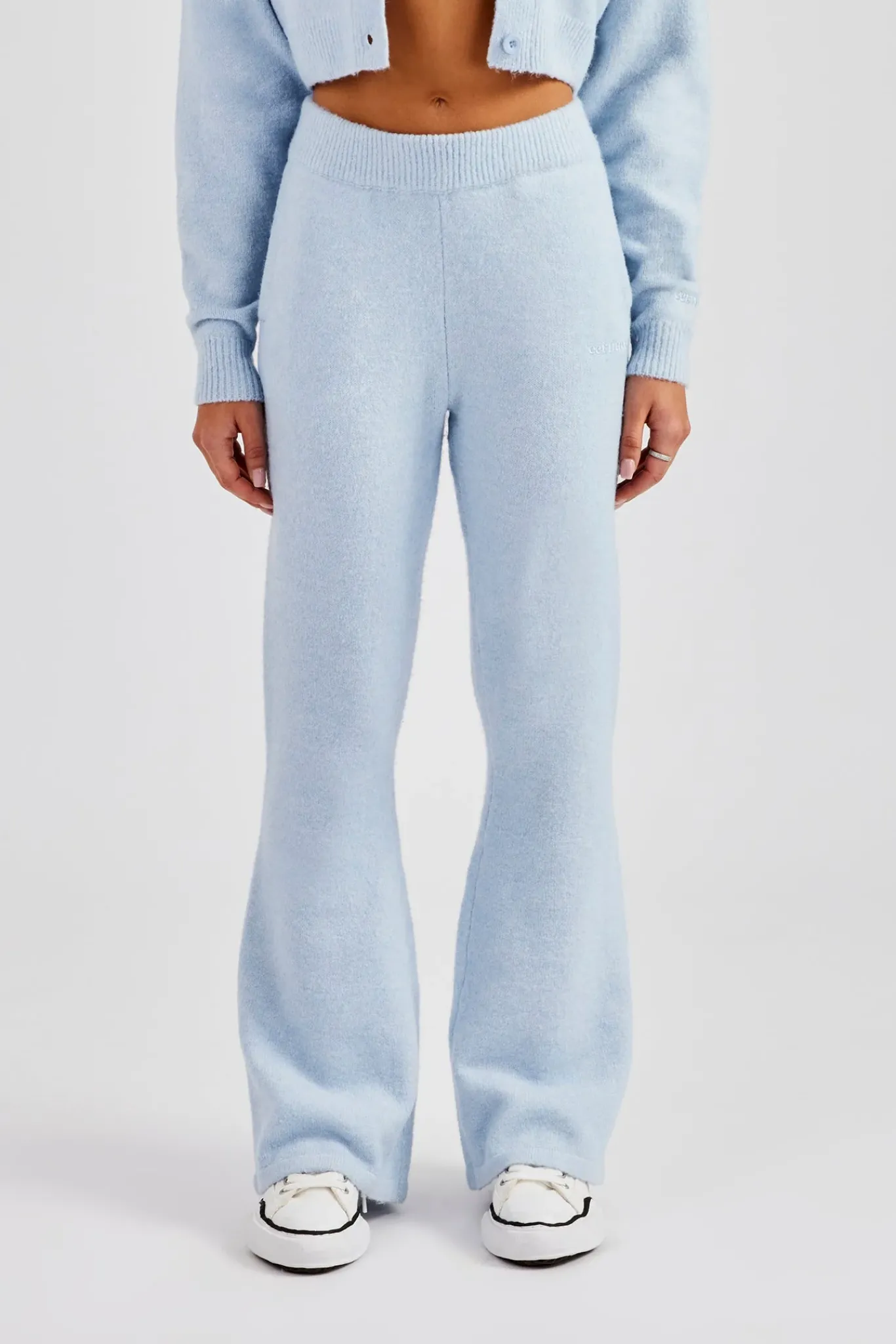 Women CLO-BOT-TRO-KTW Knitted Flare Trouser - Baby Blue