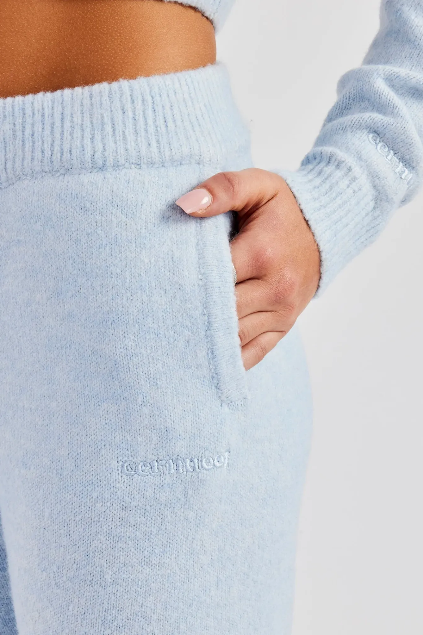 Women CLO-BOT-TRO-KTW Knitted Flare Trouser - Baby Blue