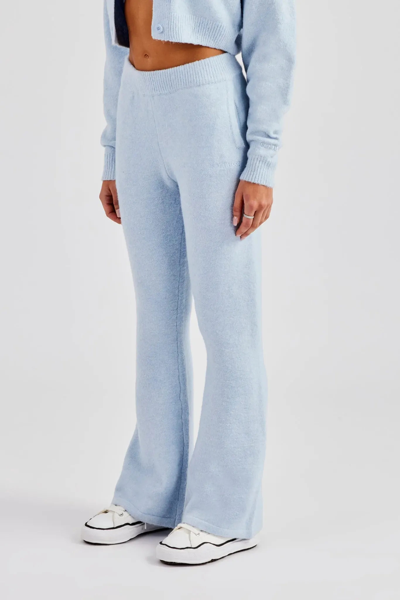 Women CLO-BOT-TRO-KTW Knitted Flare Trouser - Baby Blue