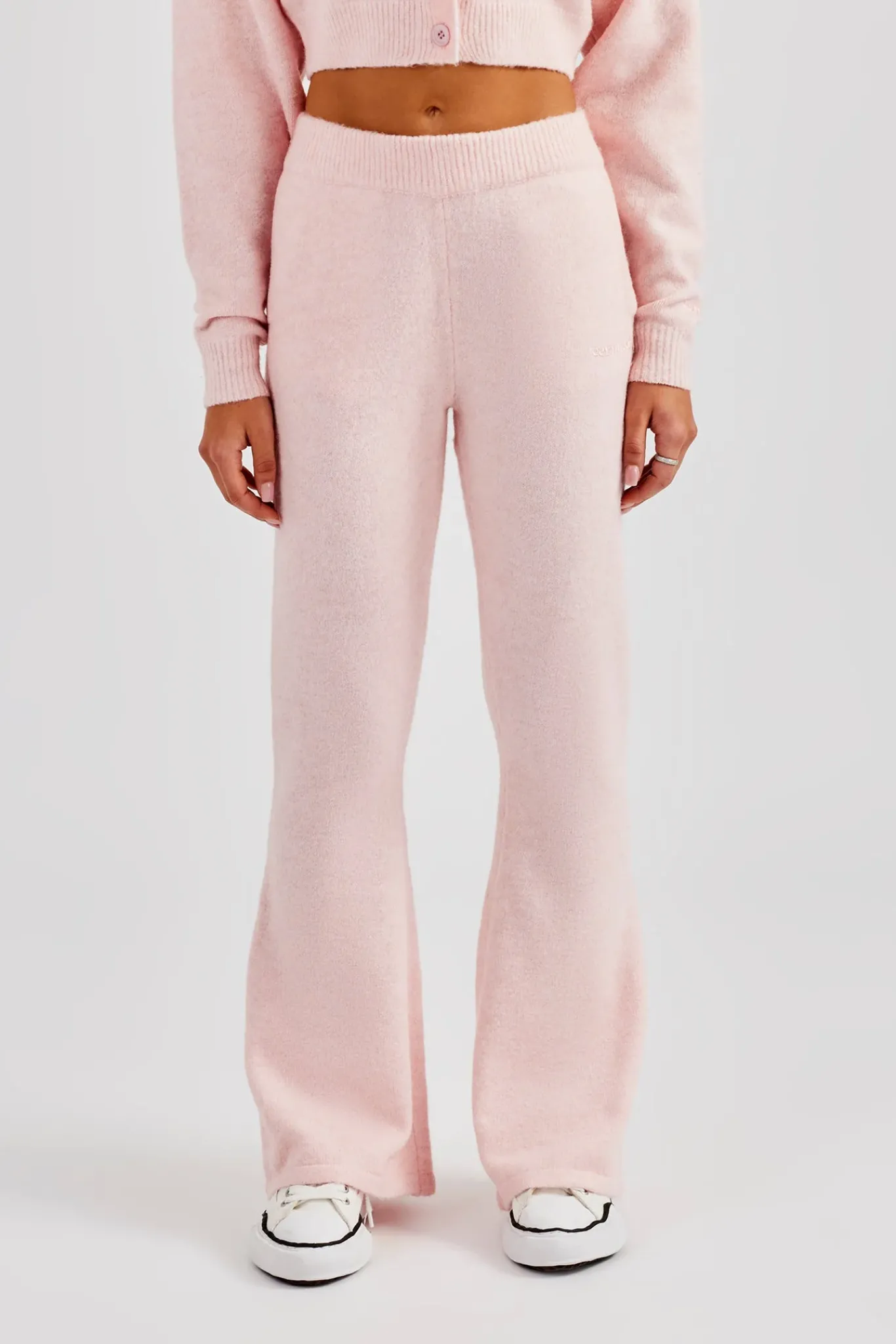 Women CLO-BOT-TRO-KTW Knitted Flare Trouser - Baby Pink