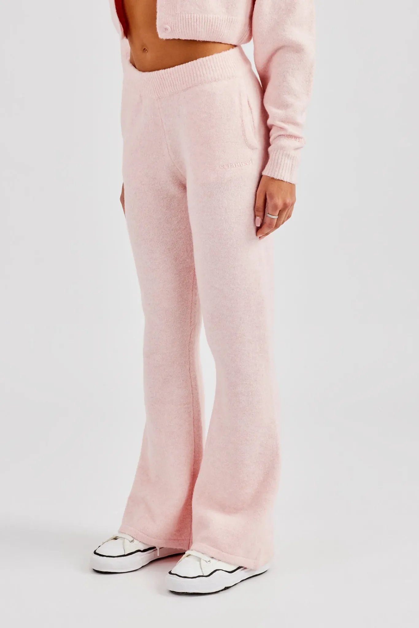Women CLO-BOT-TRO-KTW Knitted Flare Trouser - Baby Pink