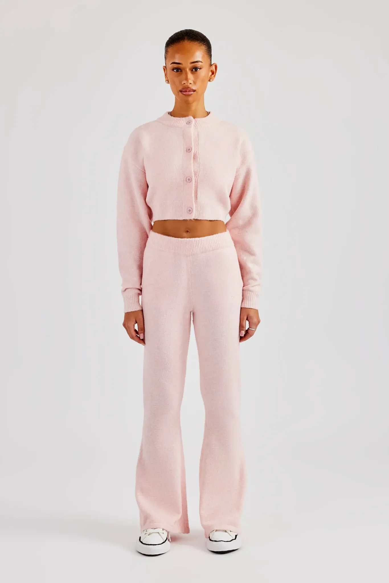 Women CLO-BOT-TRO-KTW Knitted Flare Trouser - Baby Pink