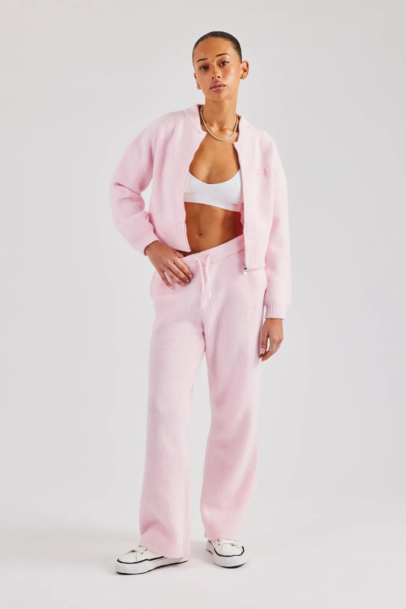 Women CLO-BOT-TRO Knitted Straight Leg Trouser - Baby Pink