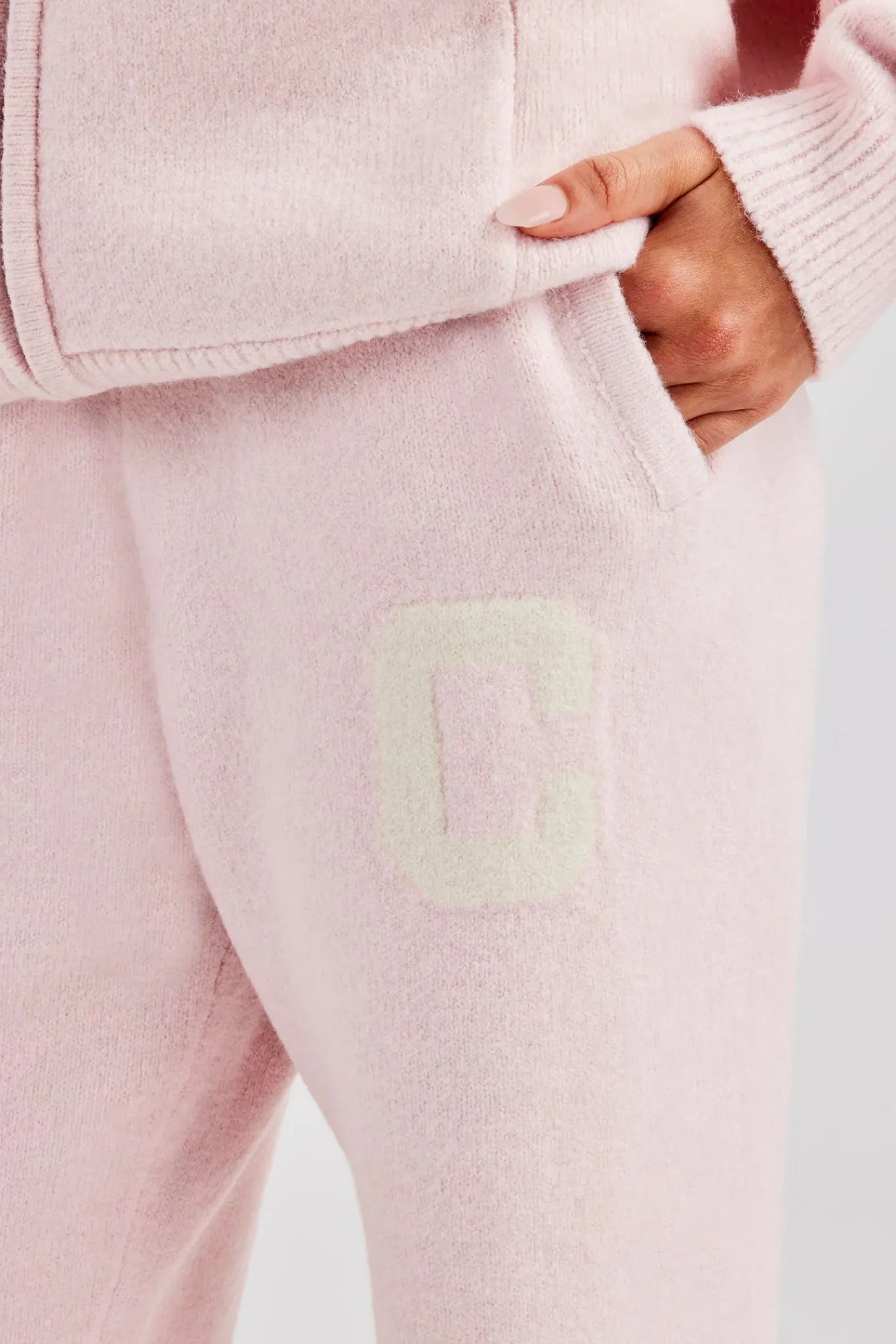 Women CLO-BOT-TRO-KTW Knitted Wide Leg Jogger - Baby Pink