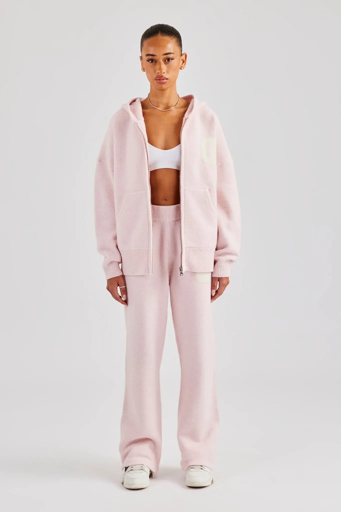 Women CLO-BOT-TRO-KTW Knitted Wide Leg Jogger - Baby Pink