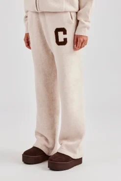 Women CLO-BOT-TRO-KTW Knitted Wide Leg Jogger - Off White