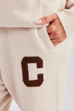 Women CLO-BOT-TRO-KTW Knitted Wide Leg Jogger - Off White