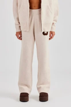 Women CLO-BOT-TRO-KTW Knitted Wide Leg Jogger - Off White