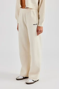 Women CLO-BOT-TRO-KTW Knitted Wide Leg Jogger - Ecru