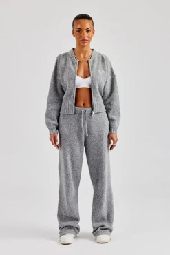 Women CLO-SET-KTW Knitted Zip Bomber & Straight Leg Trouser - Grey