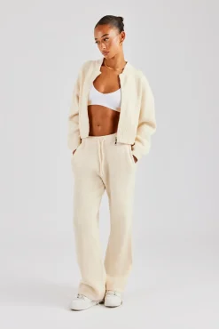 Women CLO-TOP-OUT-KTW Knitted Zip Front Bomber - Oatmeal