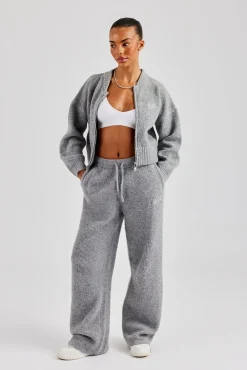 Women CLO-TOP-OUT-KTW Knitted Zip Front Bomber - Grey