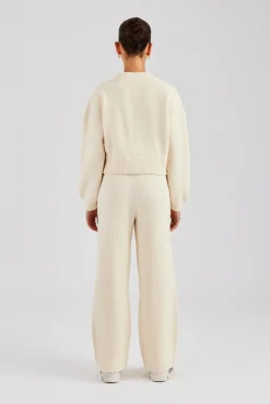 Women CLO-SET-KTW Knitted Zip Front Bomber and Jogger - Oatmeal