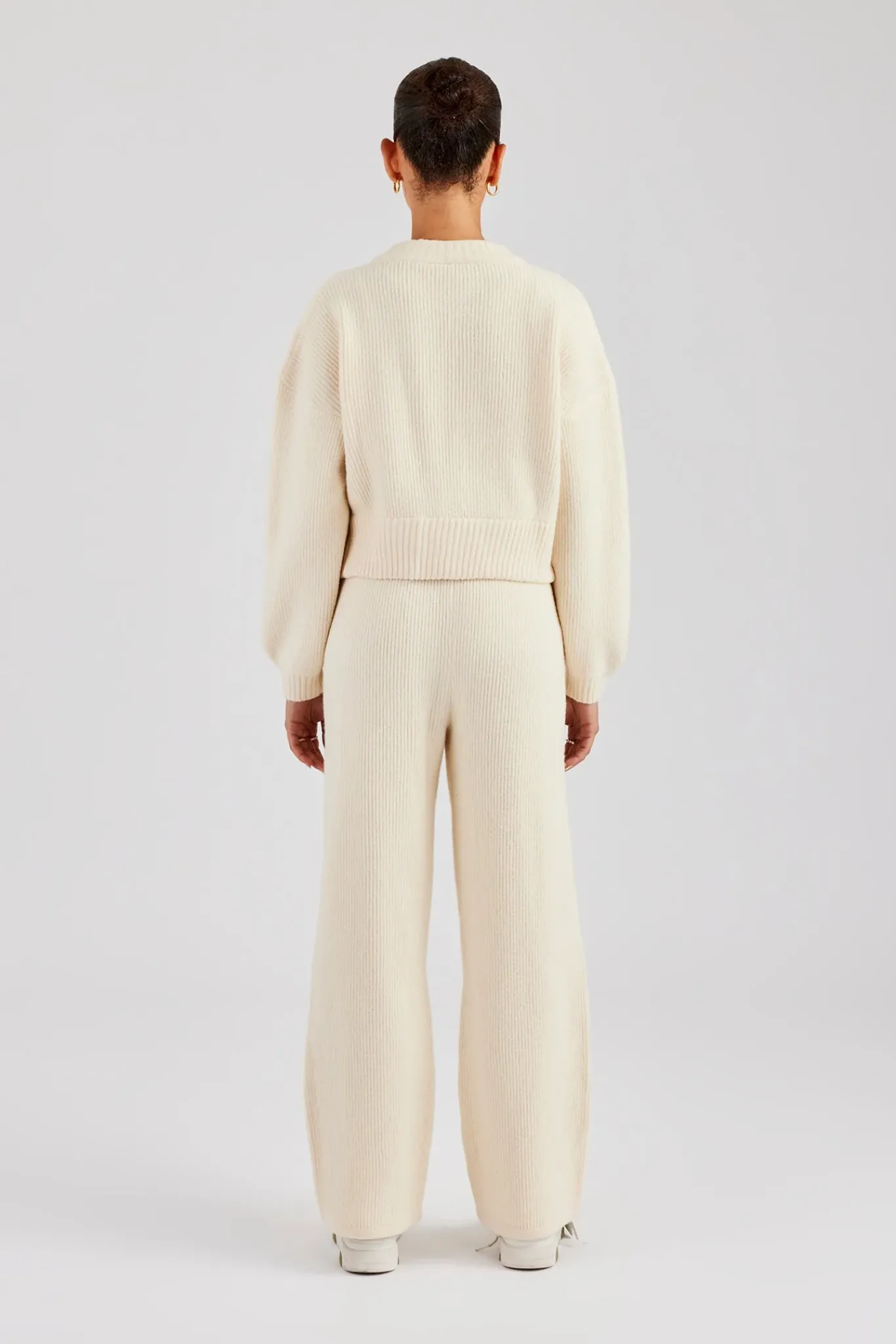 Women CLO-SET-KTW Knitted Zip Front Bomber and Jogger - Oatmeal