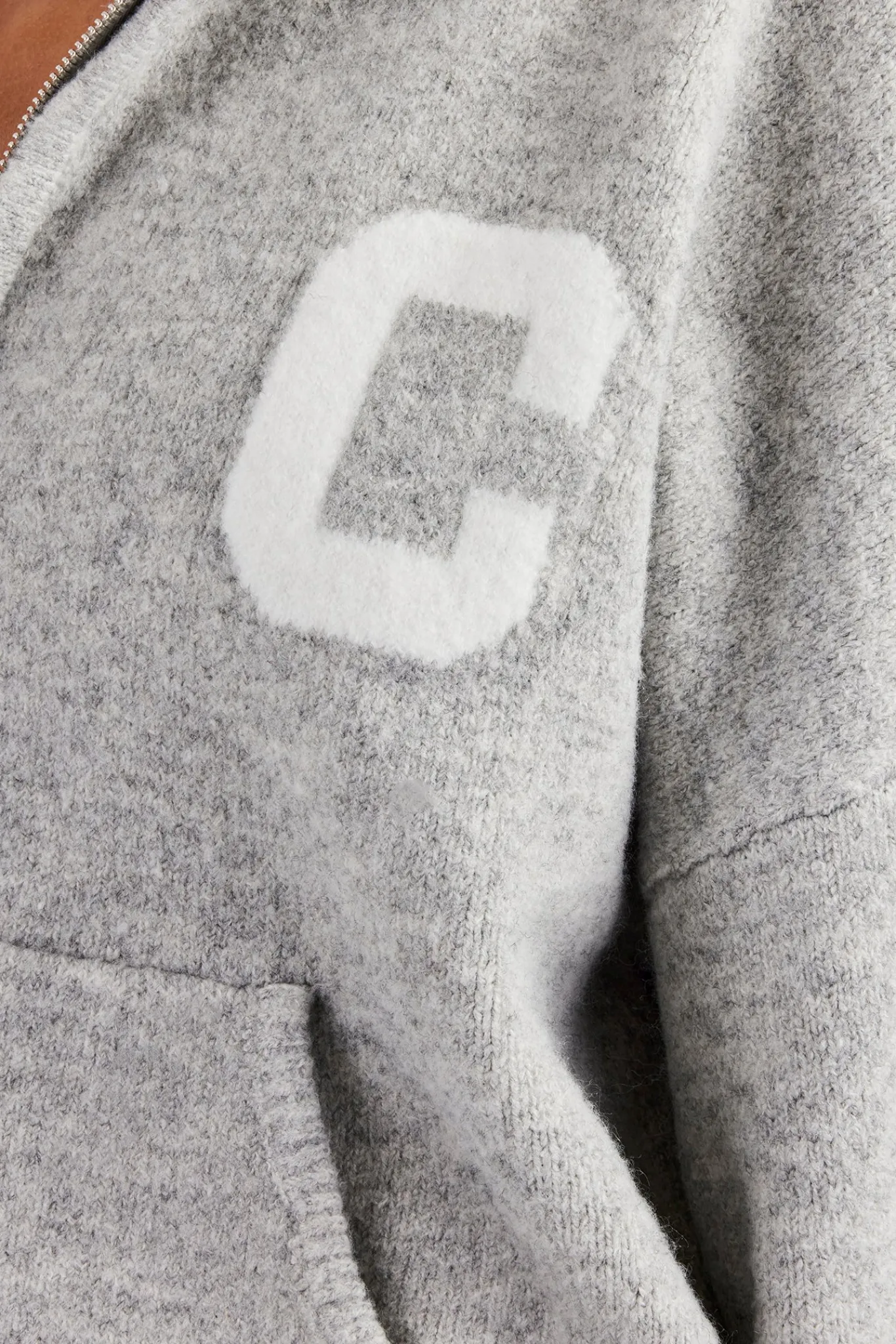 Women CLO-TOP-HS-HOOD-KTW Knitted Zip Through Hoodie - Light Grey
