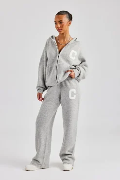 Women CLO-TOP-HS-HOOD-KTW Knitted Zip Through Hoodie - Light Grey