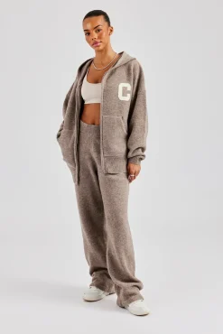 Women CLO-SET-KTW Knitted Zip Through Tracksuit - Taupe