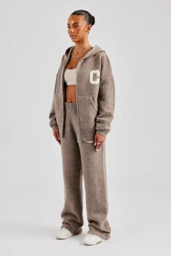 Women CLO-SET-KTW Knitted Zip Through Tracksuit - Taupe