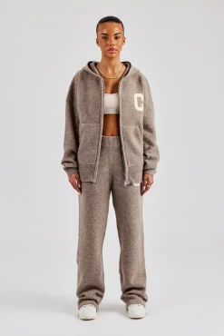 Women CLO-SET-KTW Knitted Zip Through Tracksuit - Taupe