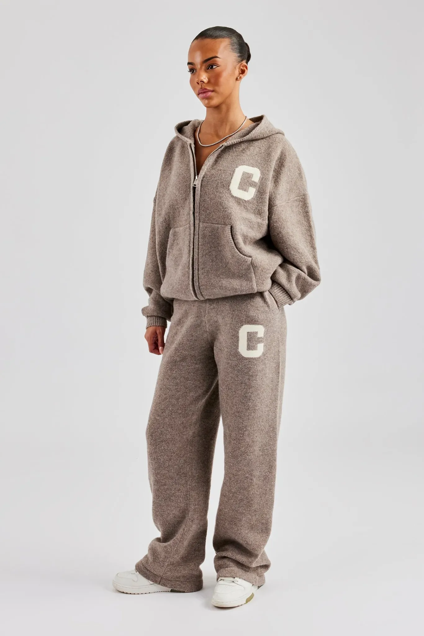 Women CLO-SET-KTW Knitted Zip Through Tracksuit - Taupe