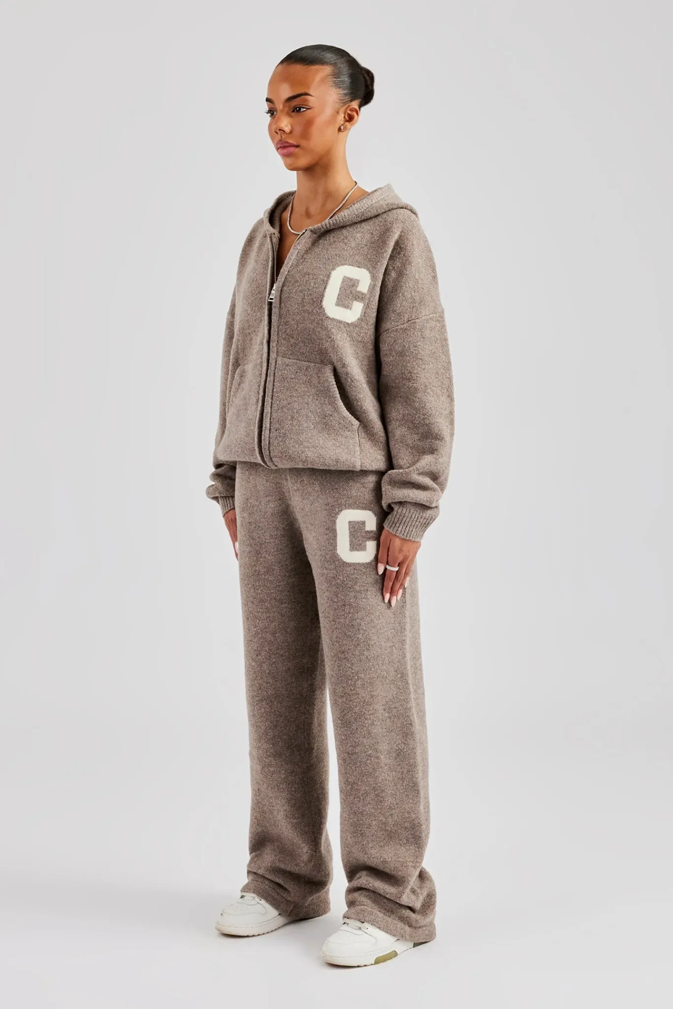 Women CLO-SET-KTW Knitted Zip Through Tracksuit - Taupe
