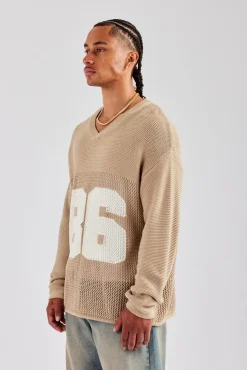 CLO-TOP-HS-SWE-KTW Long Sleeve 86 Knit Varsity - Taupe