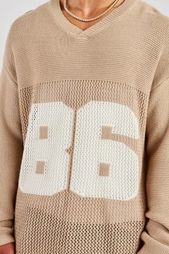 CLO-TOP-HS-SWE-KTW Long Sleeve 86 Knit Varsity - Taupe