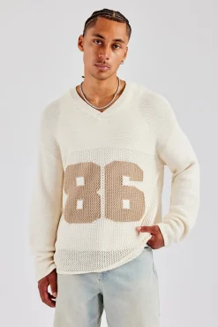 CLO-TOP-HS-SWE-KTW Long Sleeve 86 Knit Varsity - Ecru
