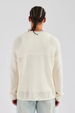 CLO-TOP-HS-SWE-KTW Long Sleeve 86 Knit Varsity - Ecru