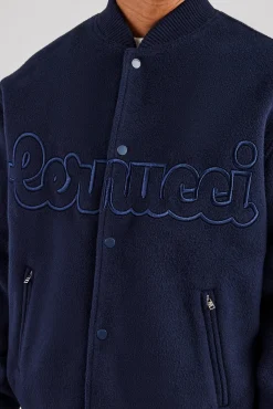 CLO-TOP-OUT Melton Embroidered Bomber Jacket - Navy Blue
