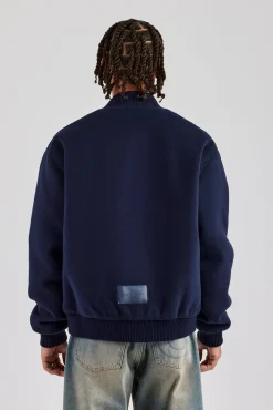 CLO-TOP-OUT Melton Embroidered Bomber Jacket - Navy Blue