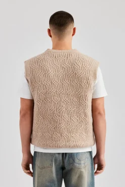 CLO-TOP-HS-SWE-KTW Mens Cable Knit Vest - Stone
