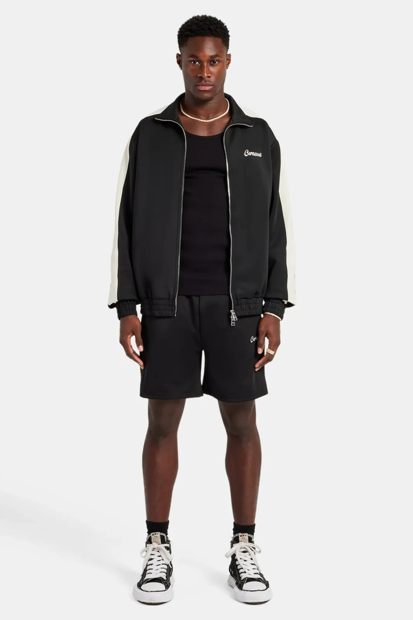 CLO-SET Mens Contrast Panel Track Jacket & Short Set - Black