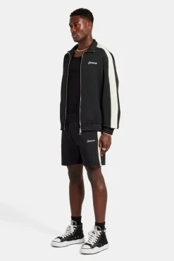 CLO-SET Mens Contrast Panel Track Jacket & Short Set - Black