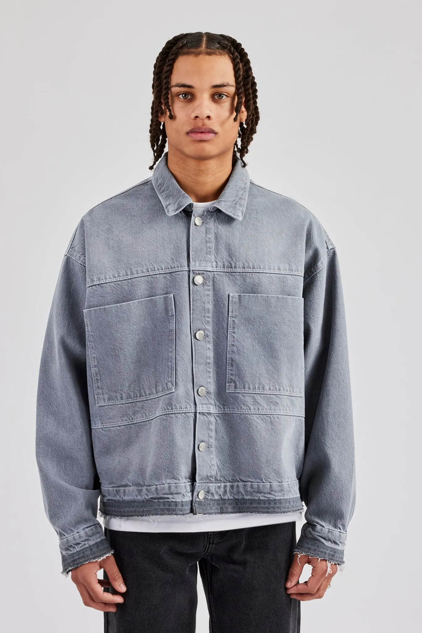 CLO-TOP-OUT Mens Contrast Stitch Denim Jacket - Washed Grey