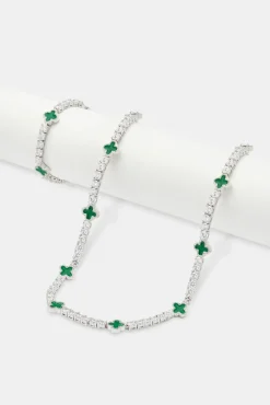 JWL-BUND Mens Green Motif Tennis Chain + Bracelet