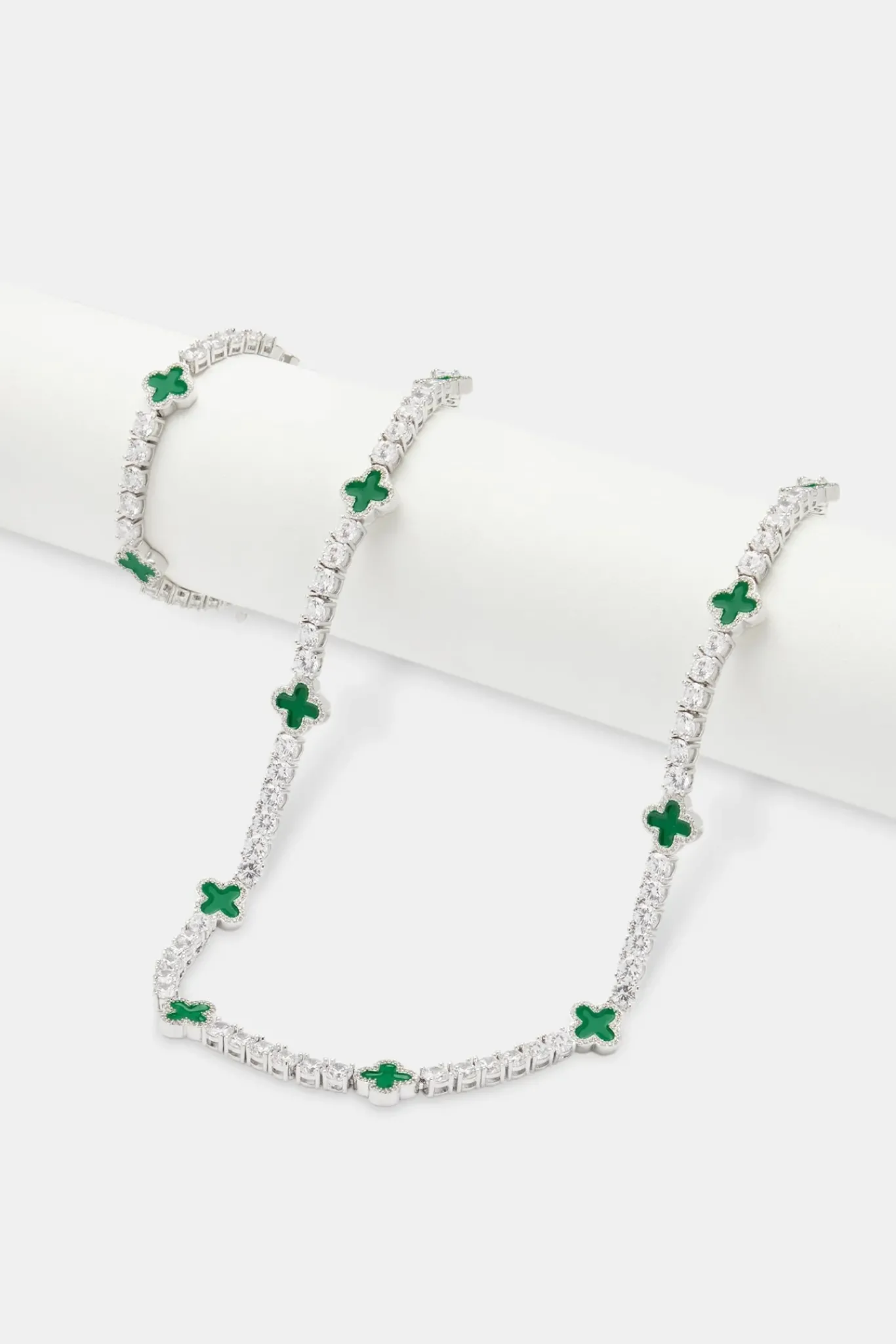 JWL-BUND Mens Green Motif Tennis Chain + Bracelet