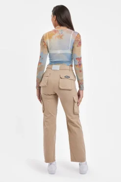 Women CLO-TOP-CROP Mesh Printed Long Sleeve Top - Multi