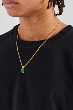 JWL-PEND Micro Green Malachite Rope Necklace - 12mm - Gold