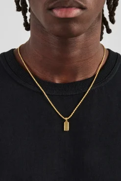 JWL-PEND Micro Polished Bar Rope Necklace - 15mm - Gold