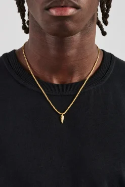 JWL-PEND Micro Polished Feather Rope Necklace - 15mm - Gold