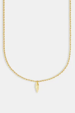 JWL-PEND Micro Polished Feather Rope Necklace - 15mm - Gold