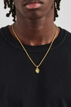 JWL-PEND Micro Polished St Christopher Rope Necklace - 15mm - Gold