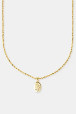 JWL-PEND Micro Polished St Christopher Rope Necklace - 15mm - Gold