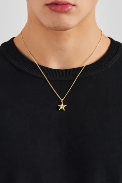 JWL-PEND Micro Polished Star Cuban Necklace - 15mm - Gold